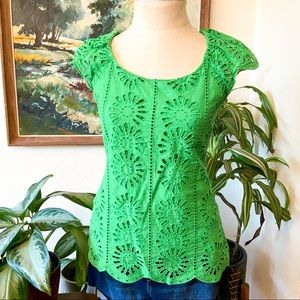 Lu Lu Lame Green Eyelet Lace Top | Size Small